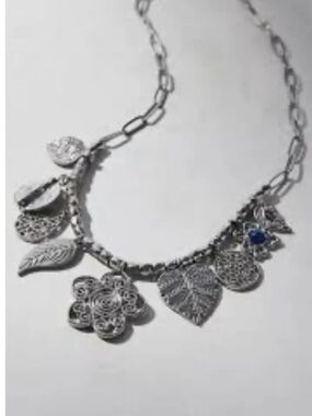 NWT Urban Outfitters Silver Leaf & Floral Charm Necklace OS